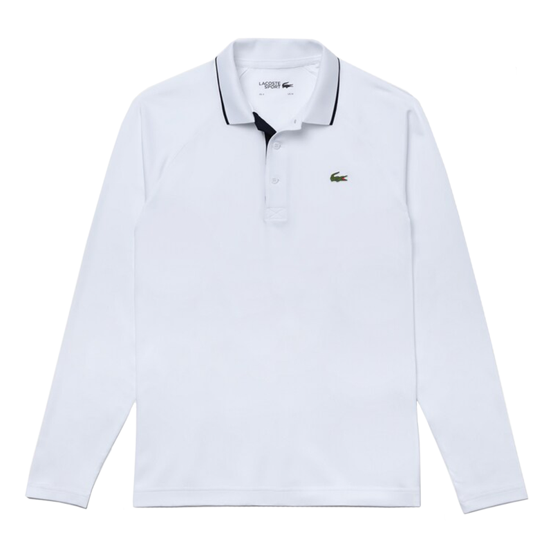 Lacoste Sport Breathable Long Sleeve Polo Shirt (Men's) - White/Navy Blue