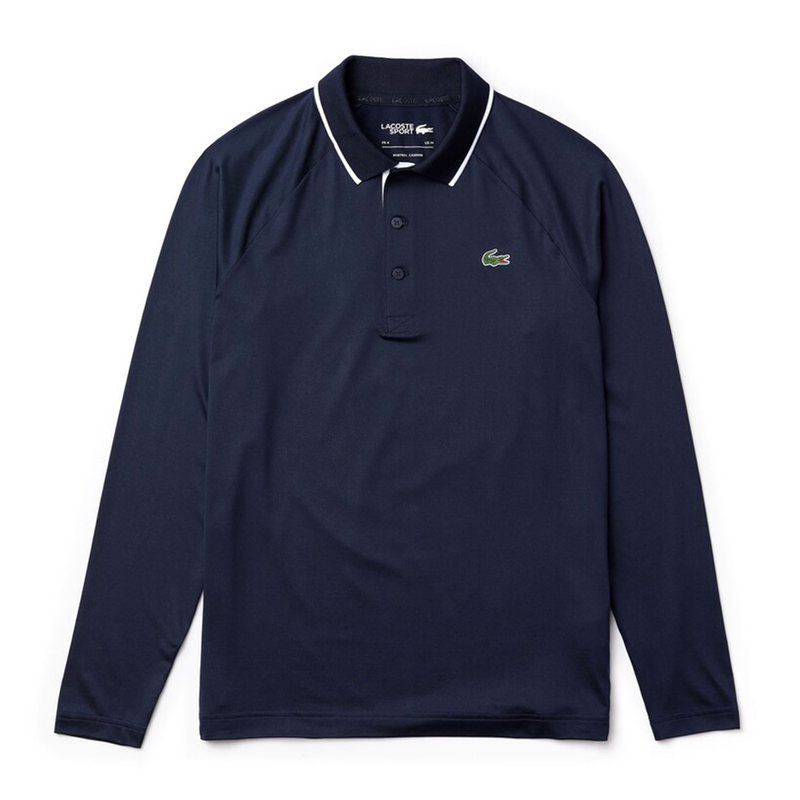 Lacoste Sport Breathable Long Sleeve Polo Shirt (Men's) - Navy Blue/White